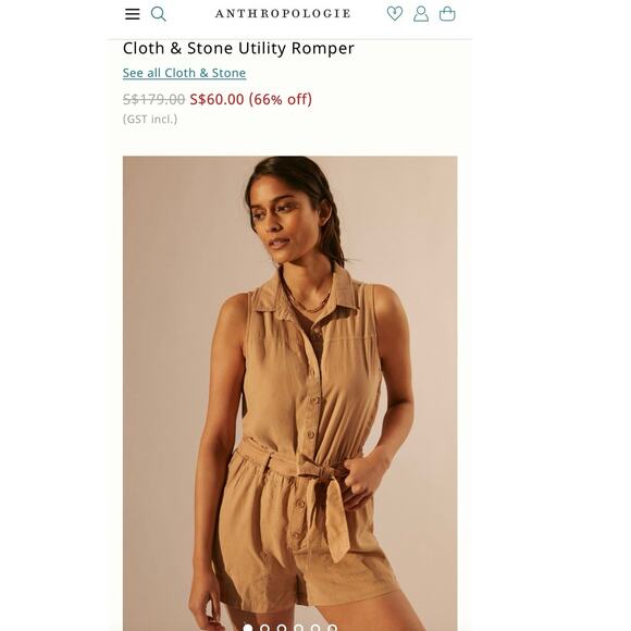 Cloth & Stone Utility Romper Womens Small brown warm honey Jay Collared jumper - Picture 1 of 7